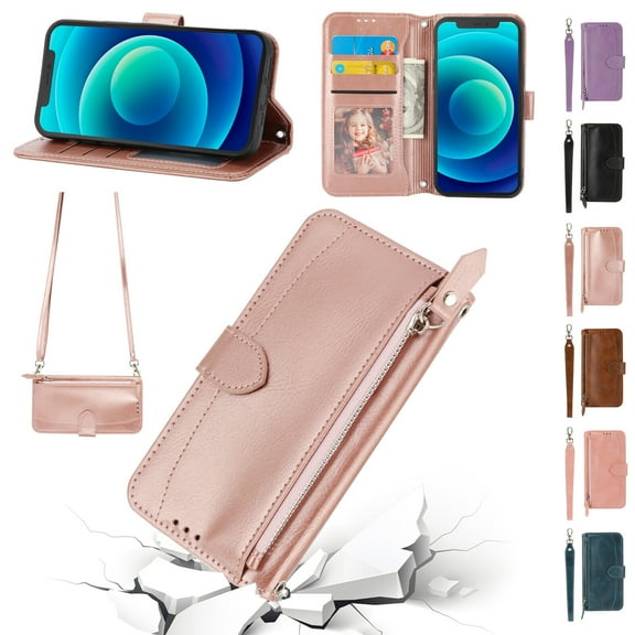 For Samsung Galaxy S22 Ultra Cover with Card Slot & Strap Shockproof Luxury Leather Zipper Wallet Magnrtic Stand Case