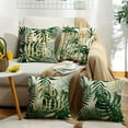 thumbnail image 5 of Green Tropical Palm Leaves Linen Throw Pillow Covers Set of 4 Tropical Leaves Decoration 18x18 Inches Leaves Throw Pillow Covers for Sofa Couch Home Decoration, 5 of 5