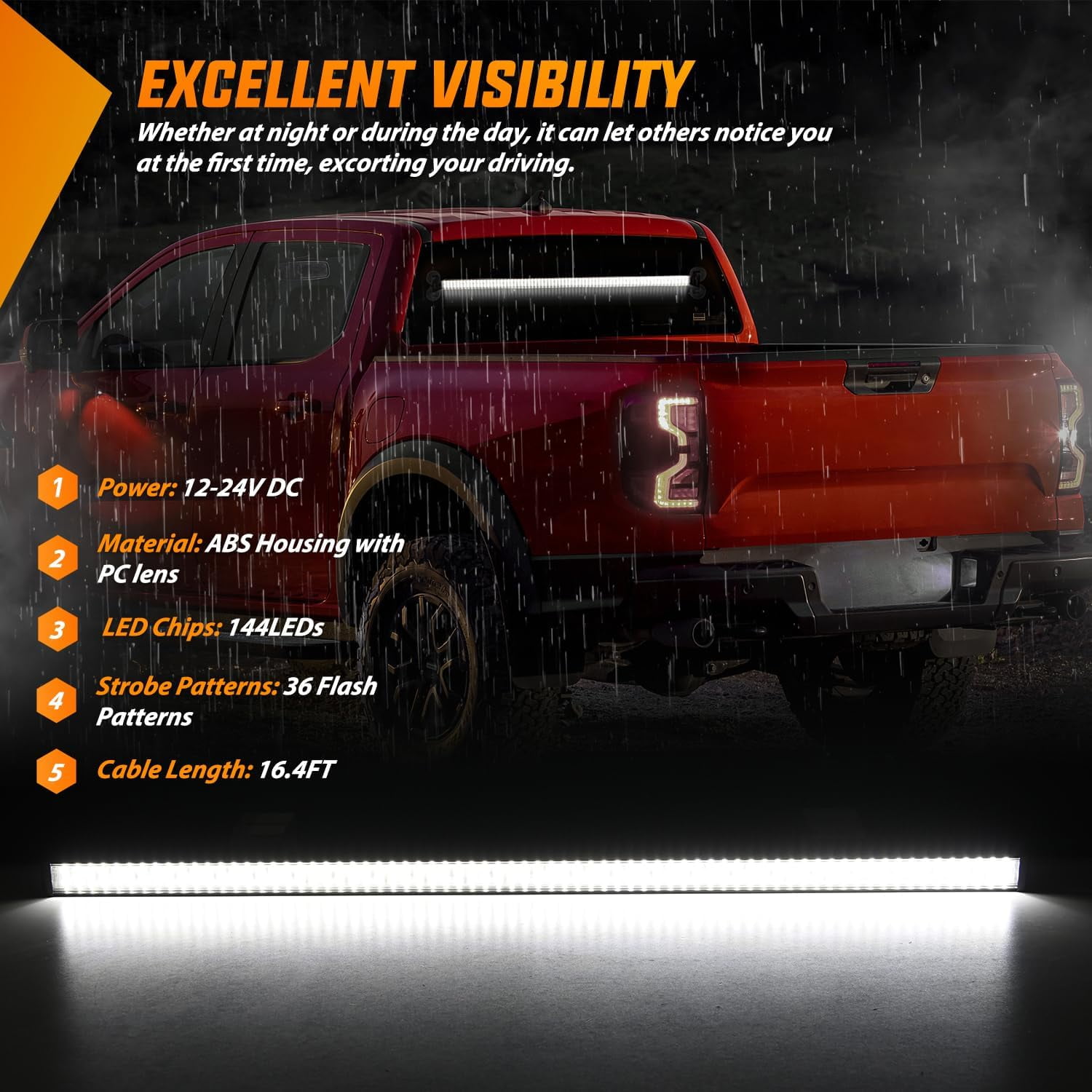 Nilight 144LED Traffic Advisor Strobe Light Bar with White Emergency Warning Lights Hazard Interior Front/Rear Windshield Flashing