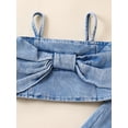thumbnail image 4 of Coduop Kids Girls Denim Spaghetti Straps Bow Cami Crop Top Wide Leg Jeans Girls Trendy Clothes, 4 of 7