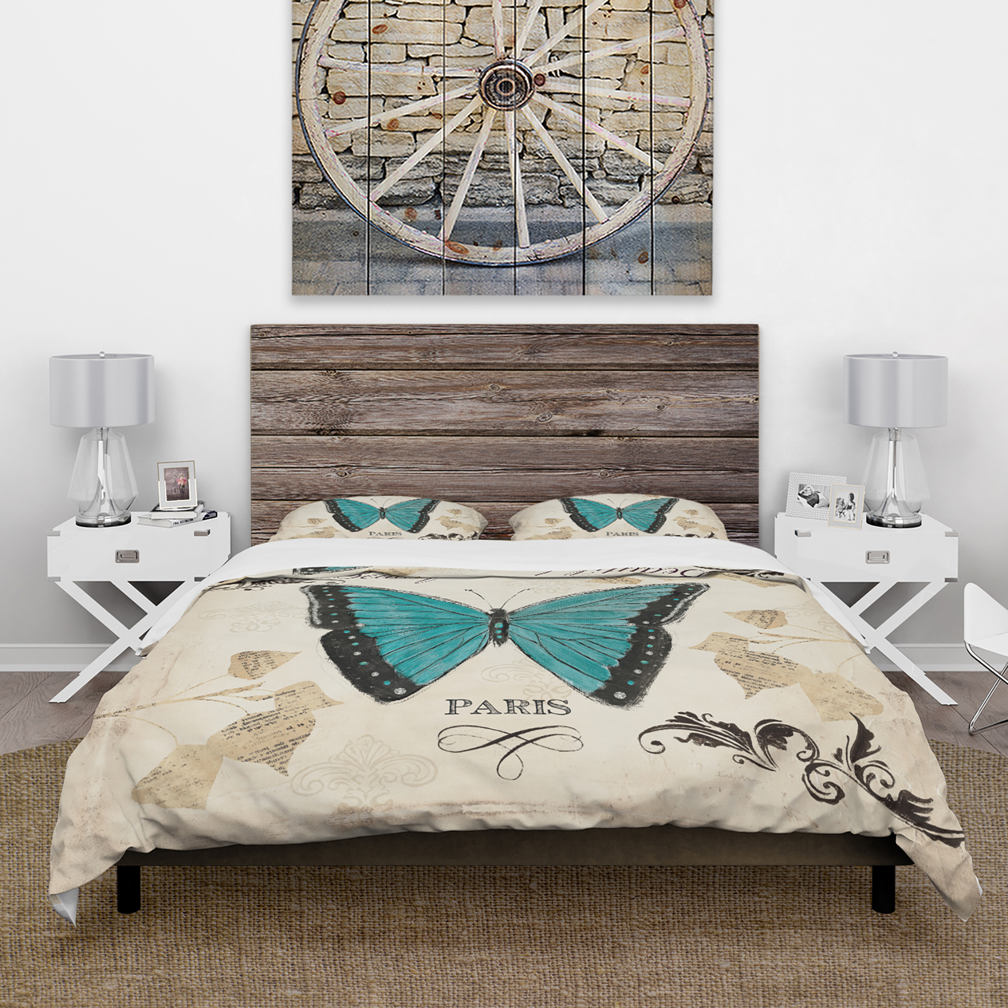 Designart 'Blue Farmhouse Butterfly' Farmhouse Duvet Cover Set