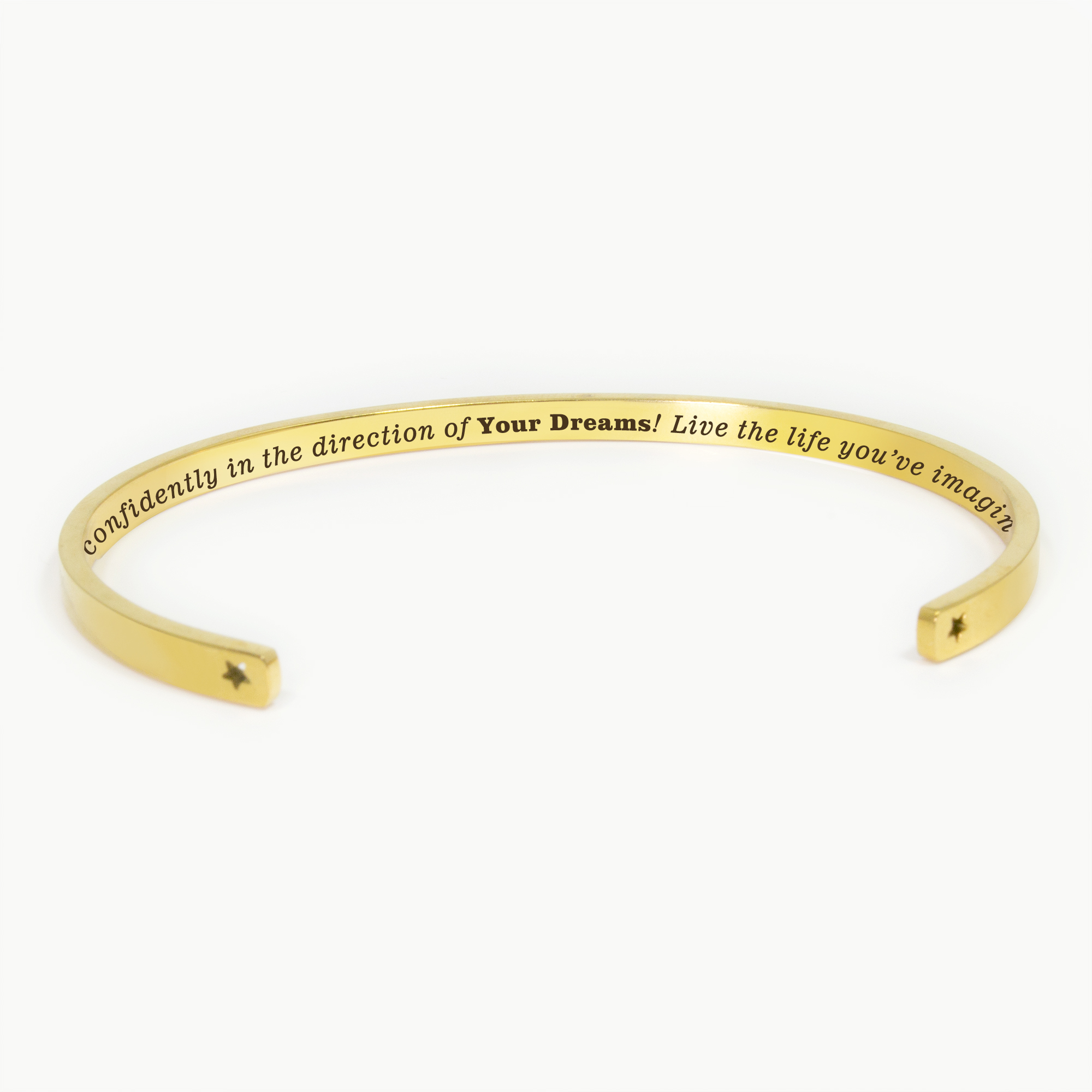 "Go confidently in the direction of…" Gold Stainless Steel Graduation Theme Hidden Message Gift for Her Cuff Bracelet with Gift Set
