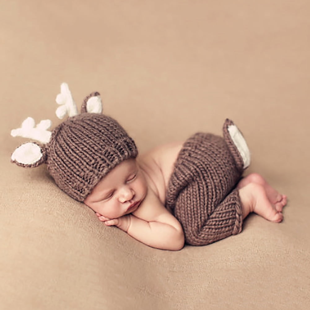 Cute Handmade Crochet Costume Knitted Hats Pants Set Newborn Photography Props 