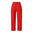 thumbnail image 3 of Gubotare Women Pants Casual Work Women's Casual Lantern Tapered Harem Pants Loose Fit Style Flax Ankle Trousers Summer Slacks with Pocket (Red,M), 3 of 5