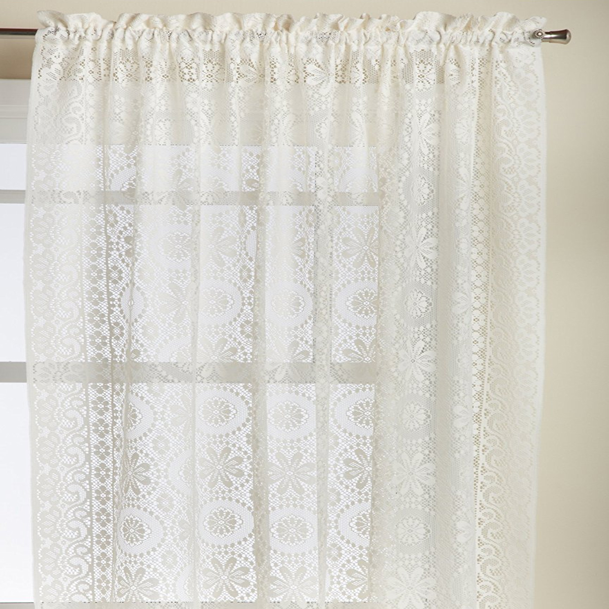 Luxurious Old World Style Lace Window Curtain Panel 58"Wx84"L White or Cream
