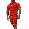 thumbnail image 1 of Mikilon Ensembles Tendance pour Hommes Ensemble 2 Pcs Ensemble Cardigan Tricot Ajusté Manches Courtes Col à Revers Ensemble Short Haut Shorts Ensemble Deux Pièces Confort Funky Manches Courtes Col à Revers Rouge m, 1 of 6
