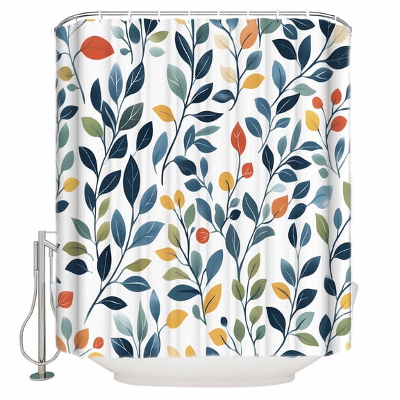 72x78 Inch Shower Curtain Colorful Botanical Bathroom Decor Waterproof Fabric Bathtub Bath Curtains Decorative Country Summer Leaves Watercolor Extra Long Shower Curtain Set with Hooks
