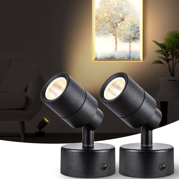 SUNVIE 2 Pack LED Spotlights Indoor, 3W Up Light Floor Lamps, 3000K Accent Lighting with Foot Switch
