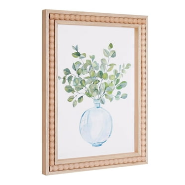 Crystal Art Gallery Farmhouse Beaded Wood Frame Botanical on White Background Wall Art 13" x 16"