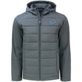 thumbnail image 2 of Men's Cutter & Buck Gray Detroit Lions  Evoke PrimaLoft Hybrid Eco Softshell Recycled Full-Zip Hooded Jacket, 2 of 3