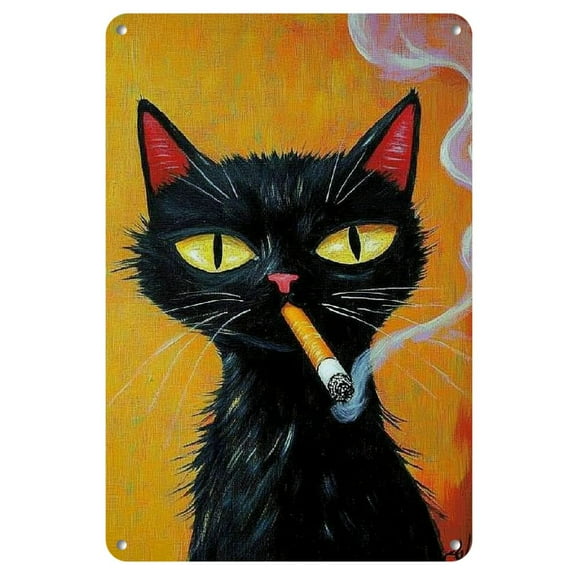 Wall Art Decor For Home Black cat smoking Home