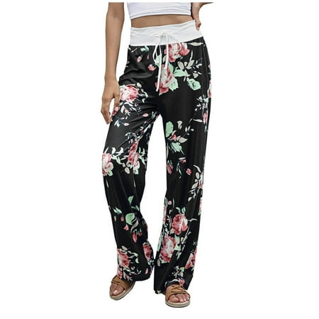 

Dadaria Boho Pants for Women High Waisted Plus Size Ladys High Waist Loose Pants Comfy Stretch Printing Wide Leg Pants Black XXXL Female