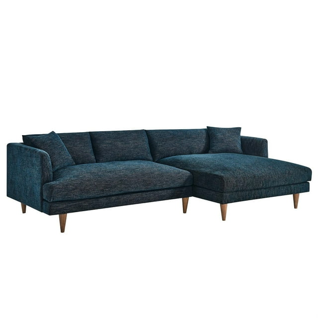 Modway Zoya Right-Facing Down Filled Overstuffed Sectional Sofa in Heathered Weave Azure