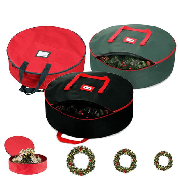 HJHIWE Sac de rangement pour couronne de Noël de 76,2 cm, conteneur de vacances, organisateur de couronnes artificielles, poignées robustes et double fermeture éclair en tissu résistant aux déchirures