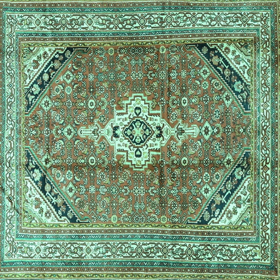 Ahgly Company Indoor Square Persian Turquoise Blue Traditional Area Rugs, 7' Square