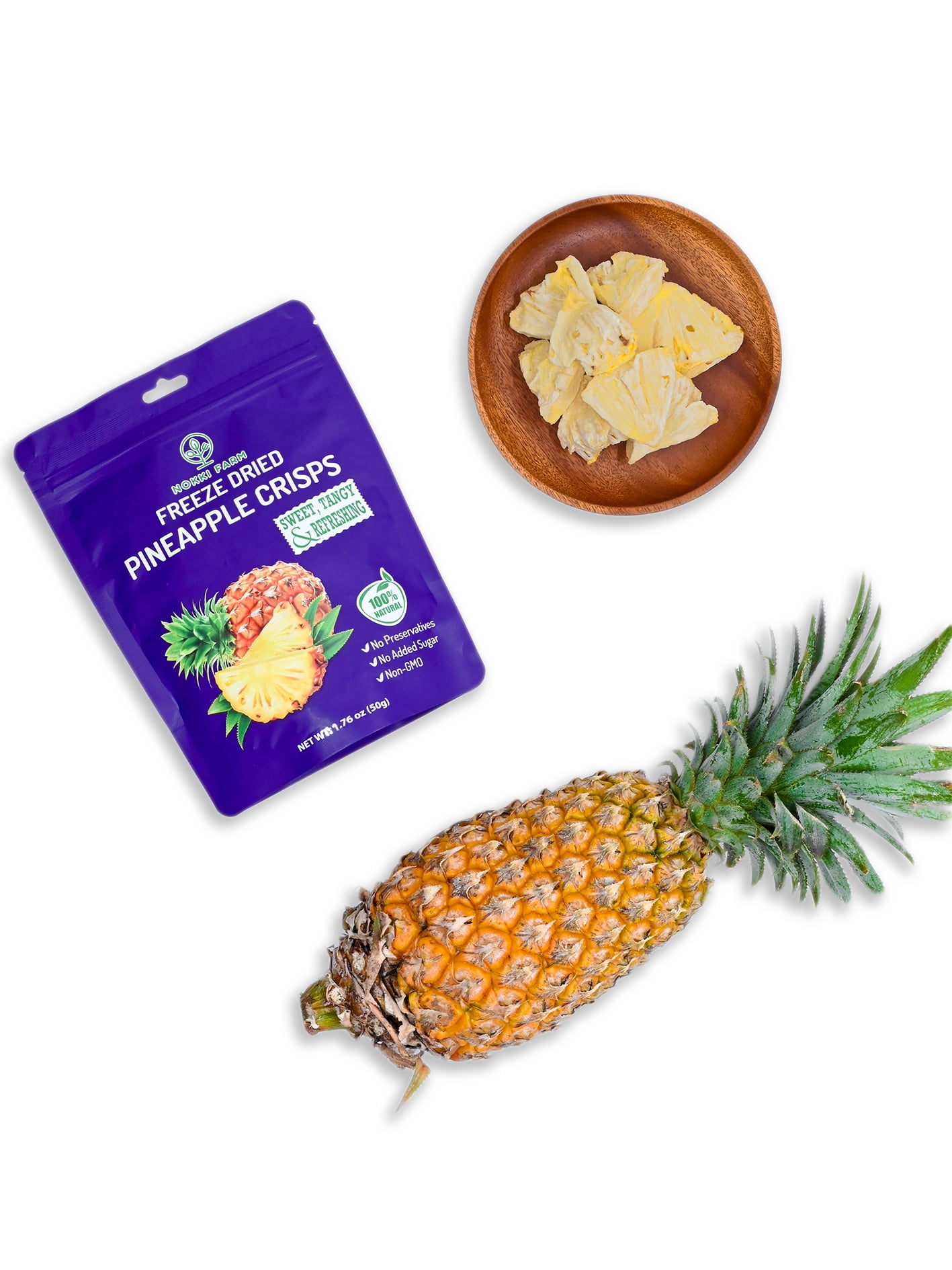 NOKKI FARM Freeze Pineapple Fruit, Healthy & Exotic Tropical Superfood Snacks, Kid-Approved, No Added Sugar or Preservatives, Shelf-Stable, 1.73 Oz, 3 Pack