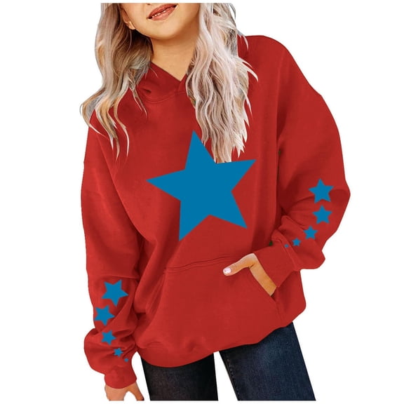 GiLiling Hoodies for Teen Girls, Oversized Star Pattern Long Sleeve Sweatshirt, Tween Girls Preppy Clothes, Pullover Top (Red, 3-4 Years)