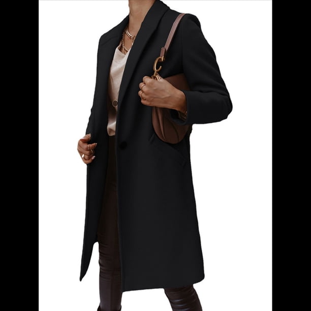 Abrigo de Guisante para Mujer, con Solapa y un Solo Botón, Cortavientos, Holgado, Informal, de Longitud Media, para Otoño e Invierno. Negro XL