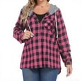 thumbnail image 3 of zbxnLI Women's Plaid Button down Shirt Hooded Casual Jacket Spring Fall Long Sleeve Outerwear Jackets, 3 of 5