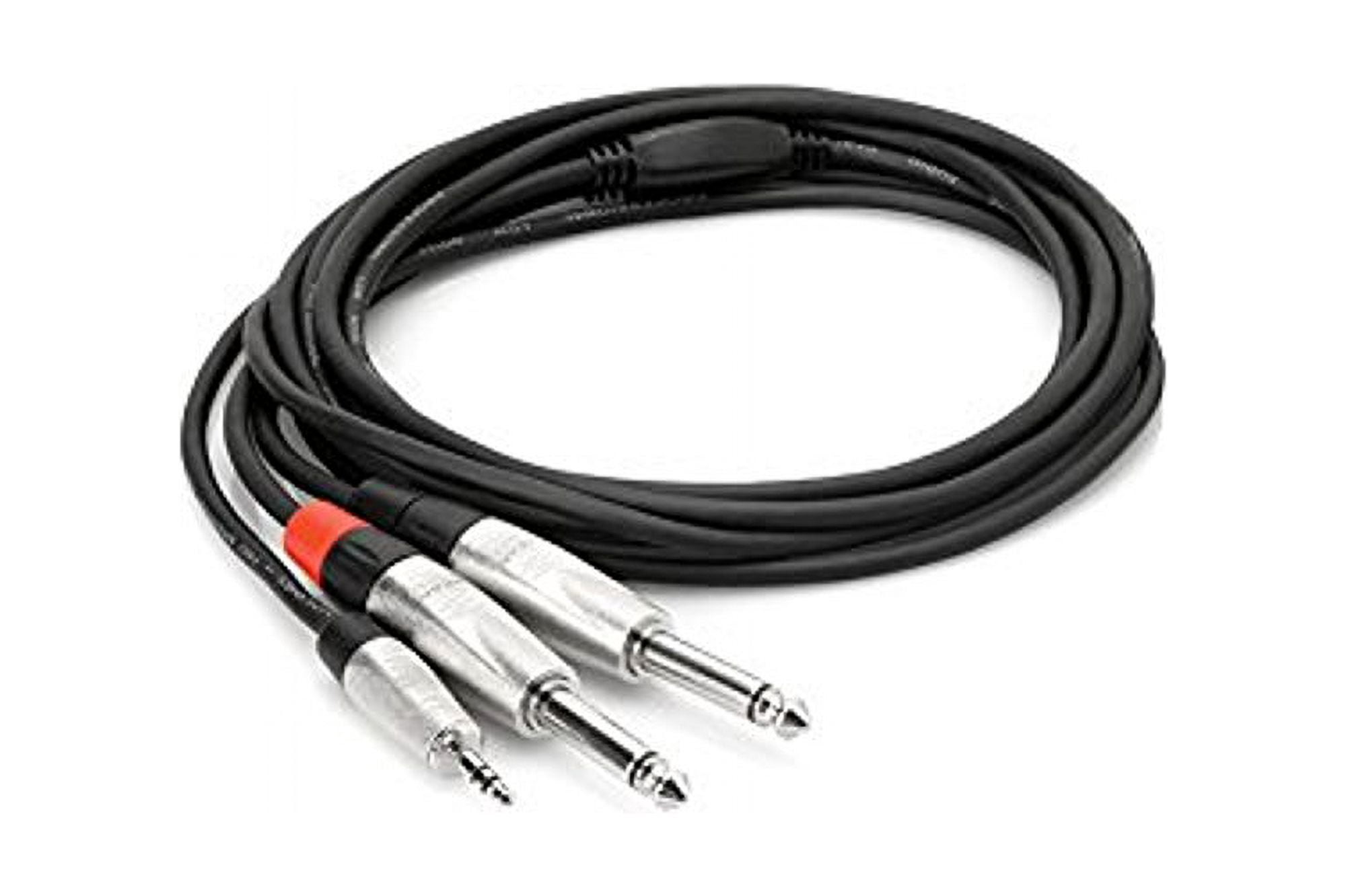 hosa hmp-006y rean 3.5 mm trs to dual 1/4 inch ts pro stereo breakout cable, 6 feet cable length, 24 awg oxygen-free copper (ofc) conductors for enhanced signal clarity