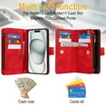 thumbnail image 3 of ELEHOLD for iPhone 15 Wallet Case,Flip Leather Women Men Credit Card Cash Slot Zipper Kickstand Shockproof  Protective Case with Crossbody Wrist Strap for iPhone 15,Red, 3 of 9