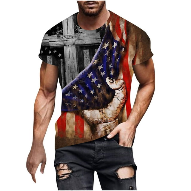 Camisetas Casuales Impresas de Manga Corta en el Patrón de Rayas, Camisetas Ligeras de Algodón a Rayas para Hombres