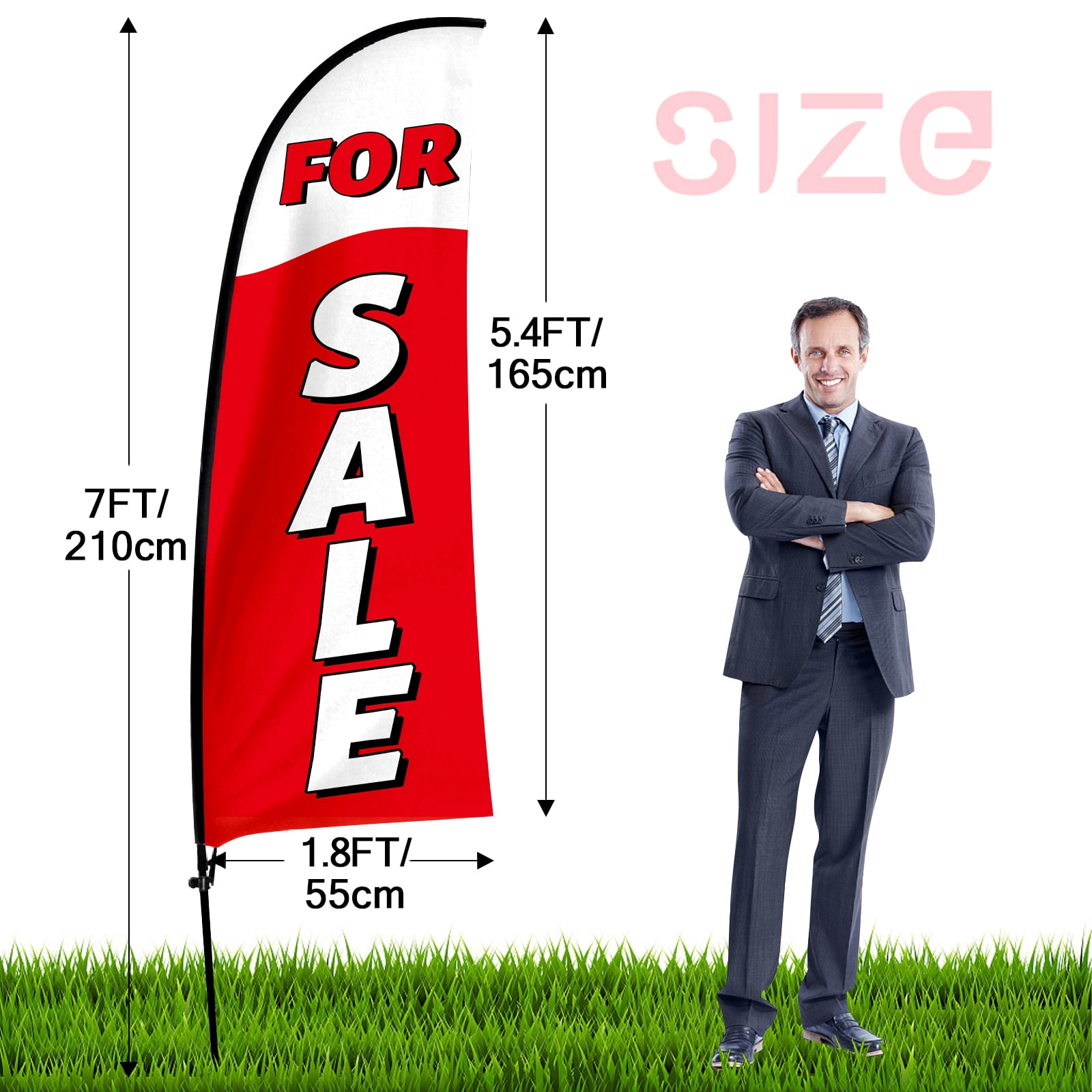 QSUM For Sale Sign Feather Flag with Pole Kit,7FT For Sale Decoration Display, For Sale Business Sign,For Sale Swooper Flag，Advertising Flag