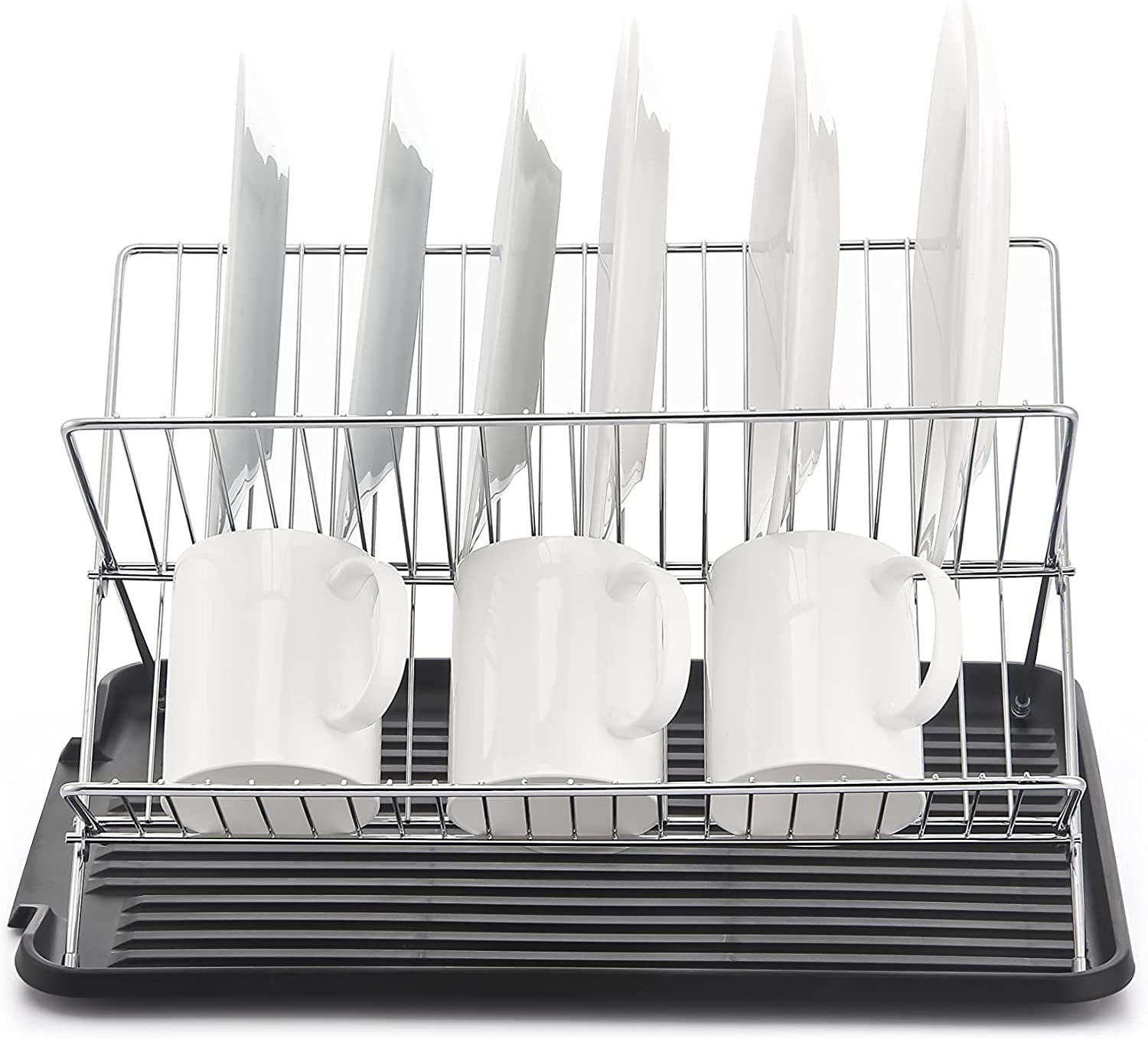 1pc Japanese Style Iron Spray Painted Kitchen Storage Rack With Cutlery &  Dish Drainboard, Double Layer Metal Organizer (black/white)
