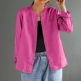 thumbnail image 5 of Women's Loose Fit Linen Shirts Blouses Tops Short Sleeve Round Neck Solid Color Casual Daily Wear Business Casual Vacation Beach Outfits Fashion Essential Gift for Women | HAODEJW,Hot Pink M, 5 of 7
