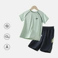 thumbnail image 3 of RUTAYY Children Boys Outfit Sets Short Sleeve T-Shirts and Shorts Sunscreen Clothing Solid Color Round Neck Summer Lightweight Breathable Quick Dry 3-18 Years Casual Daily Wear, 3 of 4