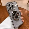 thumbnail image 4 of (Double Row Diamond Bumper ) ( Make Up Mirror )Magnetic Kickstand Case for iPhone 15 14 13 12 Pro Max Sparkle Cover Shiny Rhinestone Bling Cases (Silver,for iPhone 15 Pro), 4 of 13