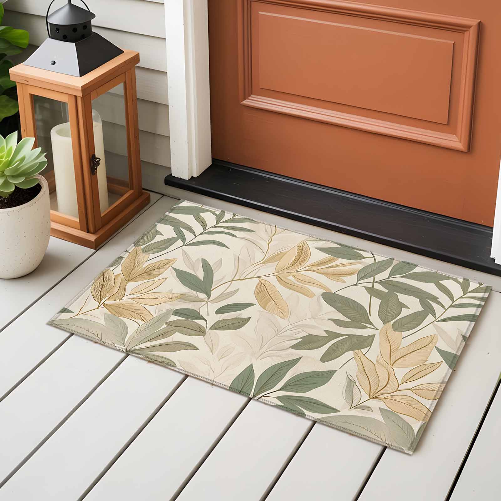 Sage Green Yellow Botanical Bathroom Mat 2x3 FT, Non Slip Small Kitchen Mat, Vintage Spring Summer Washable Soft Backed Front Door Throw Rug Non-Shedding Indoor Outdoor Doormat for Entryway Sink