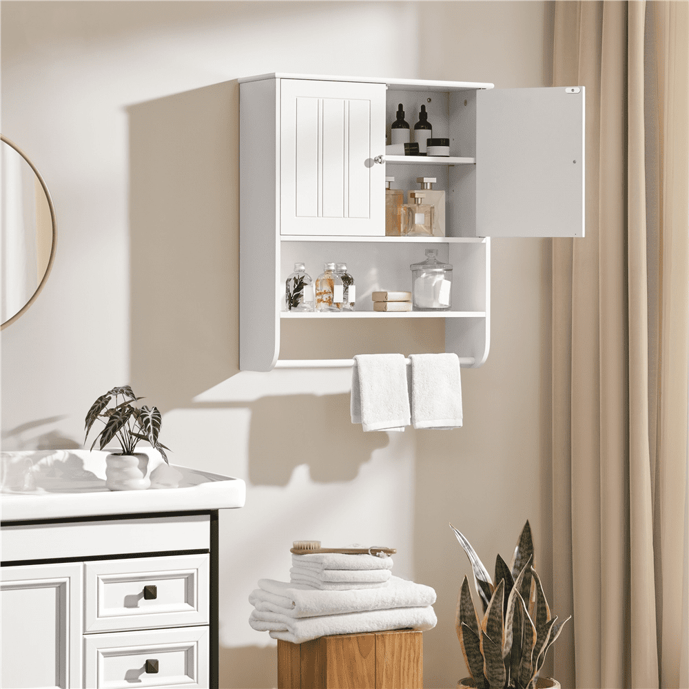 Renwick Bathroom Wall Storage Cabinet with Double Doors and Adjustable Shelf, White