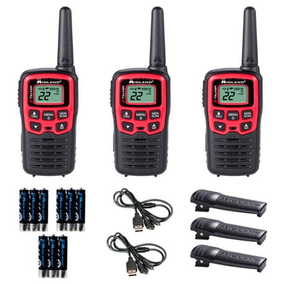 Radio FRS Midland T31VP, 22 canales, alcance 41 km, potencia 462-467 MHz, negro y rojo