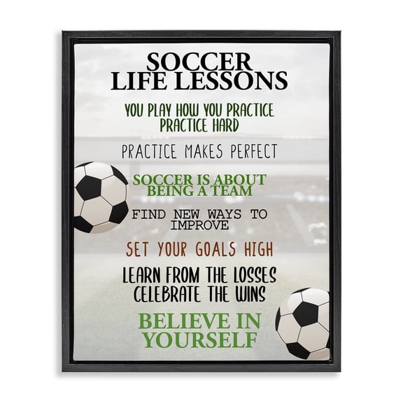 Soccer Life Lessons Black Framed Floater Canvas Wall Art, design by Kim Allen