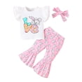 thumbnail image 2 of Musuos Kid Girls Pants Set, 12 18 24M 3 4T Fly Sleeve Letters Print T-shirt with Bunny Print Flare Pants and Headband Easter Outfit, 2 of 10