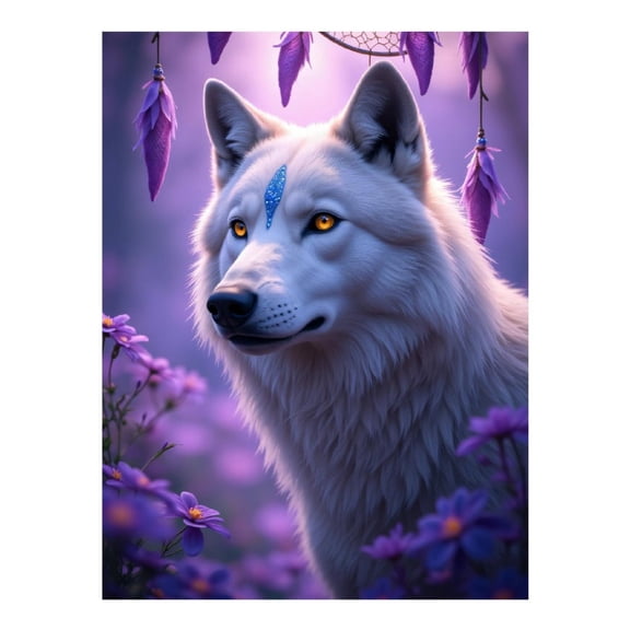 Diamond Art Kit for Adults, Wolf Dreamcatcher Purple Flower Fields Diamond Painting for Adults Beginners, 5D DIY Diamond Art Painting Kits, Colorful Diamond Painting Craft for Home Decor 12x16