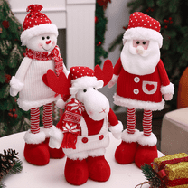 HHVB Christmas Decoration 3PCS Large Standing Snowmen, Elk, Santa Claus Plush Doll with Retractable Spring Legs for Christmas Ornaments Home Holiday Decoration Xmas Gift