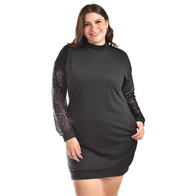 Vestido con mangas de lentejuela Roman Fashion /Tallas Extras, 8072 (Negro) negro 36