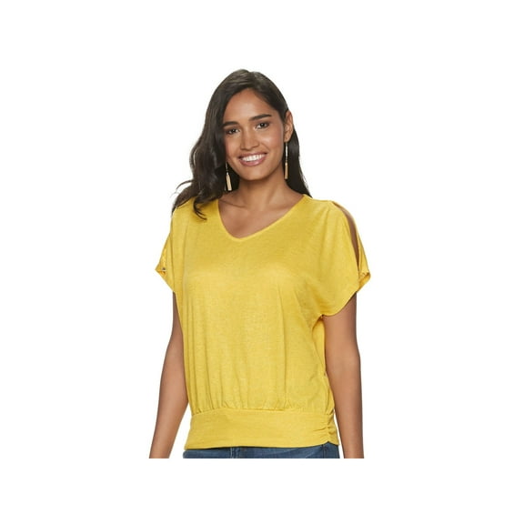 INC Womens Gold Cold Shoulder 3/4 Sleeve Scoop Neck Top L