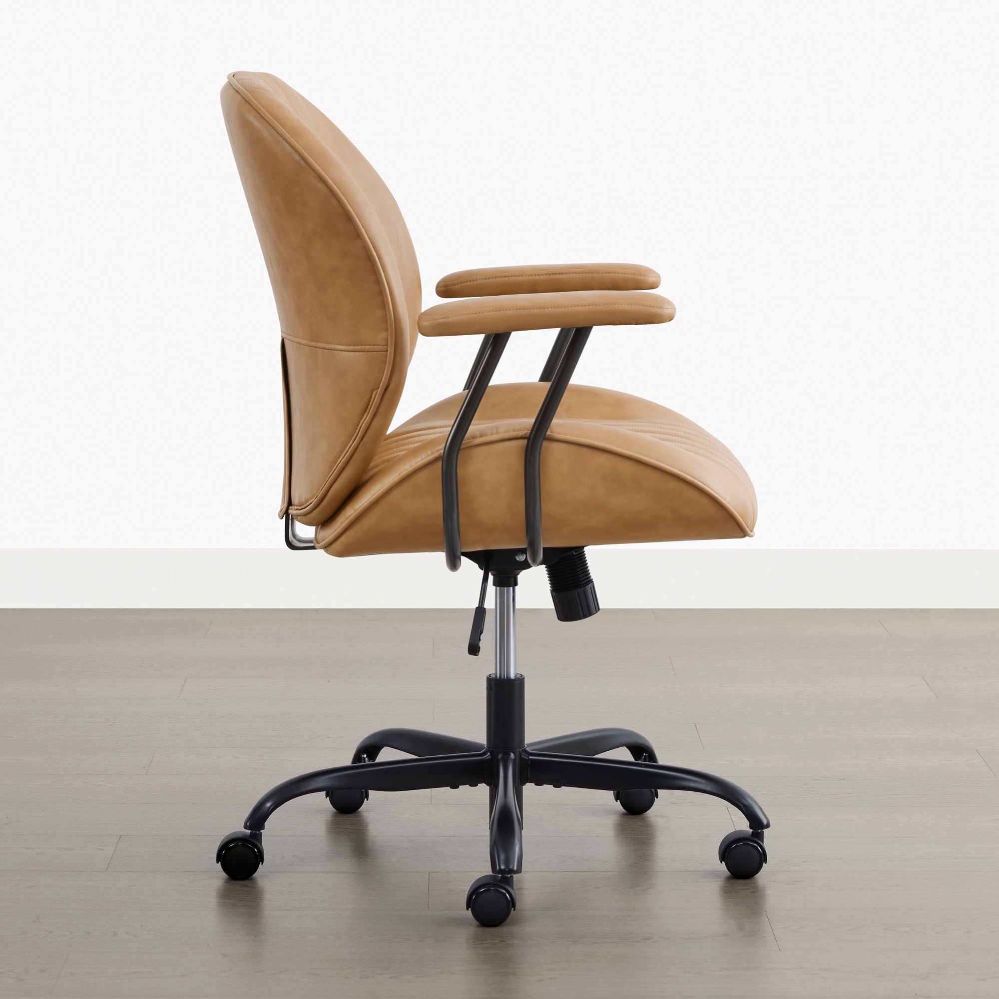 Spruce & Spring Faux Leather Office Chair with Swivel Base, Ergonomic High-Back Design, Breathable PU/Polyester Blend, Saddle Brown