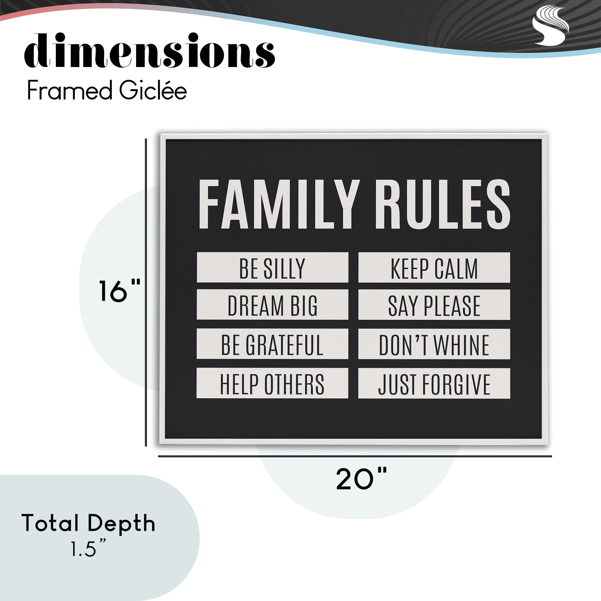 Stupell Industries Family Rules Simple Black White Framed Giclee Art, design by SD Graphics Studio