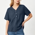 thumbnail image 6 of ClodeEU Women's V Neck Short Sleeve T-Shirt, Casual Loose Fit Solid Color Henley Top Navy,Women's Plus L, 6 of 7