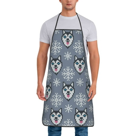 

Apron for Men Women Weaving Cute Husky Dog Snowflake Waterproof Chef Kitchen Baking Apron with Long Ties Aprons for Cooking Baking and Gardening Kitchen Collection