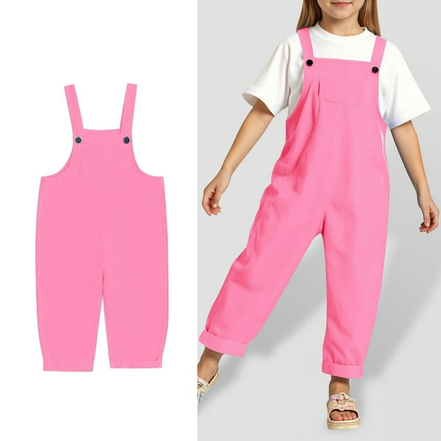 WENXIAOO Combinaisons pour Filles Enfants Barboteuses Rentrée des Classes Barboteuse Rose avec Poches pour Activités Extérieures Barboteuses Filles Taille 8-9 Ans