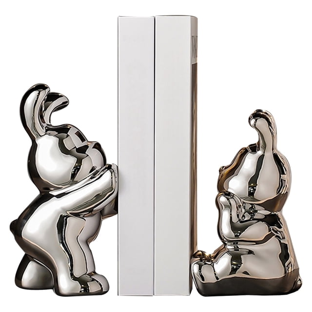 Hearth & Gear Modern Ceramic Bookends With Rabbit Design Decorative Desk Items For Bookshelves And Giving Set Of 2 With Books Elegant And Stylish Home Ornament Pack Sister Ornament Hairdresser