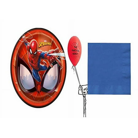 Marvel Spider-Man 16 Lunch Plates And 24 Blue Lunch Naqpkins