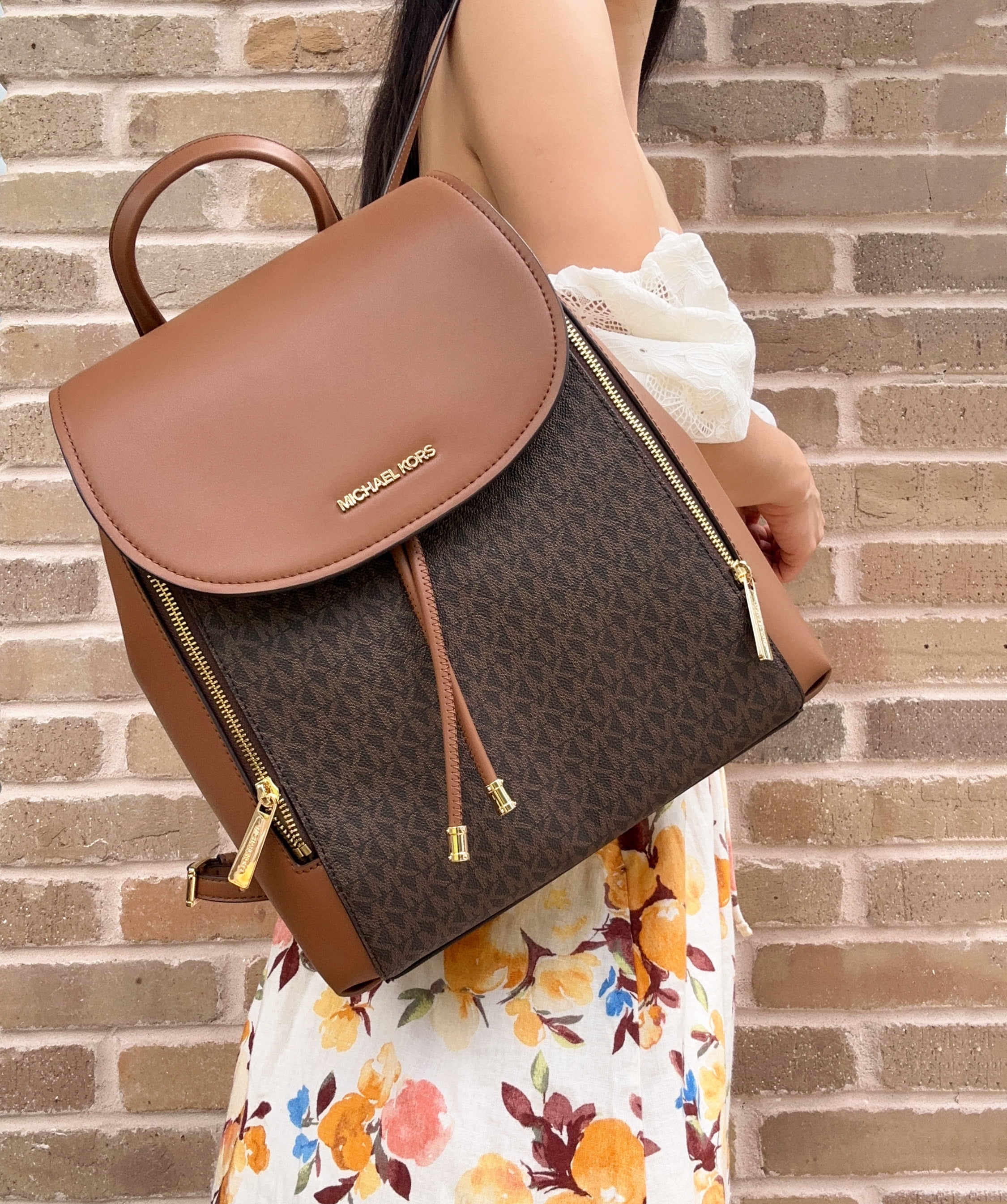 Michael Kors Phoebe Medium Backpack Drawstring School Bag Brown MK