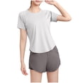 thumbnail image 2 of Maqroz Basic Crew Neck Short Sleeve Athletic T-Shirt Women Solid Color Slim Top Soft Quick Dry Summer Sporty Casual Comfy Daily Wear, 2 of 5