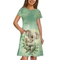 thumbnail image 4 of Uourmeti Girls Koala Dresses Size 3-4 Summer Soft Short Sleeve Dress Lightweight Loose Fit O Neck Knee A-Line Dresses with Pockets, 4 of 6